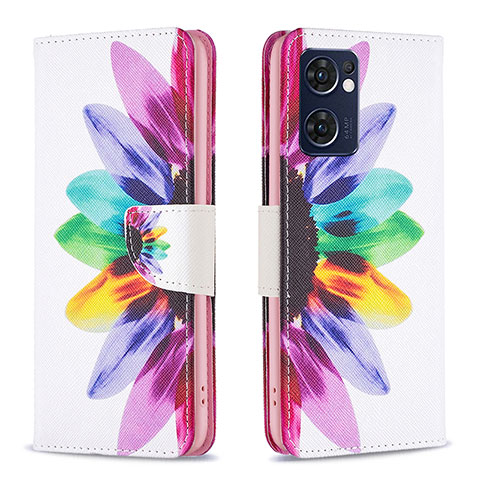 Custodia Portafoglio In Pelle Fantasia Modello Cover con Supporto B01F per Oppo Find X5 Lite 5G Multicolore