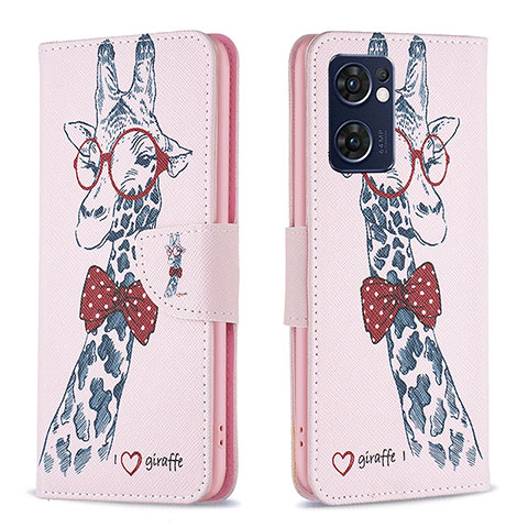 Custodia Portafoglio In Pelle Fantasia Modello Cover con Supporto B01F per Oppo Find X5 Lite 5G Rosa