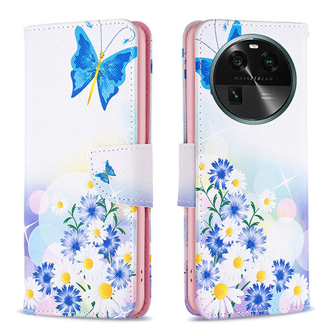 Custodia Portafoglio In Pelle Fantasia Modello Cover con Supporto B01F per Oppo Find X6 5G Blu