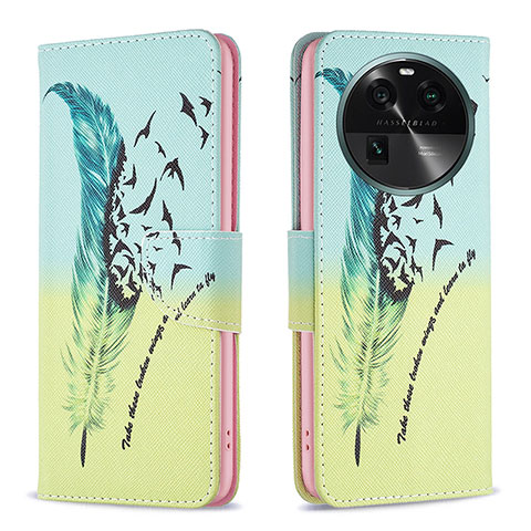 Custodia Portafoglio In Pelle Fantasia Modello Cover con Supporto B01F per Oppo Find X6 5G Verde Pastello