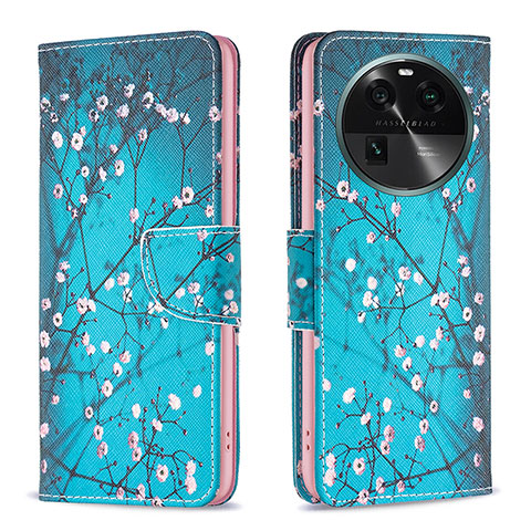 Custodia Portafoglio In Pelle Fantasia Modello Cover con Supporto B01F per Oppo Find X6 Pro 5G Ciano