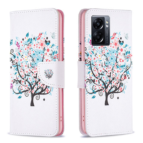 Custodia Portafoglio In Pelle Fantasia Modello Cover con Supporto B01F per Oppo K10 5G India Bianco