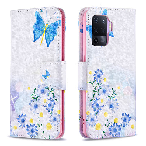 Custodia Portafoglio In Pelle Fantasia Modello Cover con Supporto B01F per Oppo Reno5 F Blu