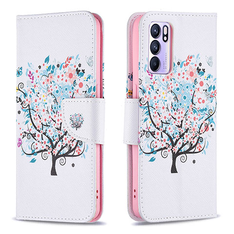 Custodia Portafoglio In Pelle Fantasia Modello Cover con Supporto B01F per Oppo Reno6 5G Bianco