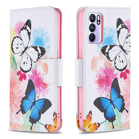 Custodia Portafoglio In Pelle Fantasia Modello Cover con Supporto B01F per Oppo Reno6 5G Colorato