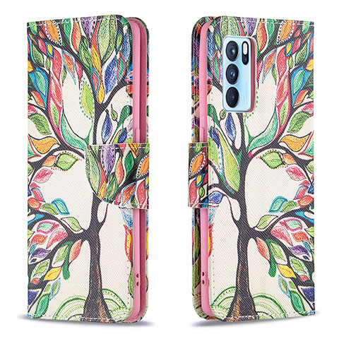 Custodia Portafoglio In Pelle Fantasia Modello Cover con Supporto B01F per Oppo Reno6 Pro 5G India Verde