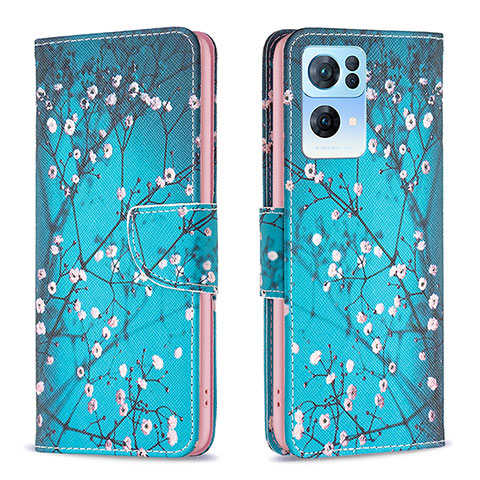 Custodia Portafoglio In Pelle Fantasia Modello Cover con Supporto B01F per Oppo Reno7 Pro 5G Ciano