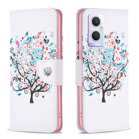 Custodia Portafoglio In Pelle Fantasia Modello Cover con Supporto B01F per Oppo Reno7 Z 5G Bianco