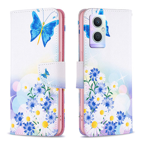 Custodia Portafoglio In Pelle Fantasia Modello Cover con Supporto B01F per Oppo Reno8 Lite 5G Blu