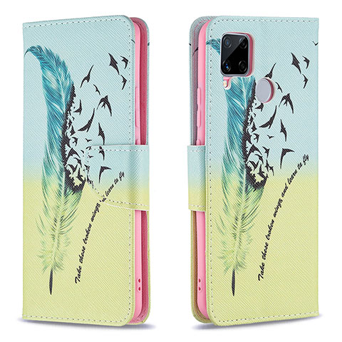 Custodia Portafoglio In Pelle Fantasia Modello Cover con Supporto B01F per Realme 7i RMX2193 Verde Pastello