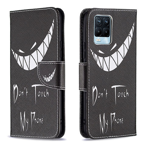 Custodia Portafoglio In Pelle Fantasia Modello Cover con Supporto B01F per Realme 8 4G Nero