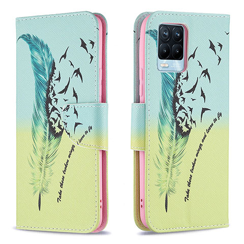 Custodia Portafoglio In Pelle Fantasia Modello Cover con Supporto B01F per Realme 8 Pro Verde Pastello