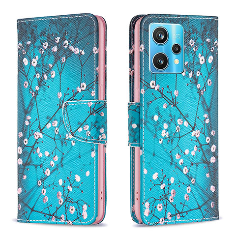 Custodia Portafoglio In Pelle Fantasia Modello Cover con Supporto B01F per Realme 9 4G Ciano