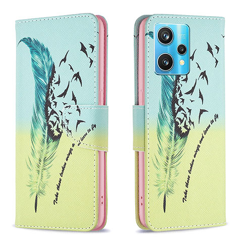 Custodia Portafoglio In Pelle Fantasia Modello Cover con Supporto B01F per Realme 9 4G Verde Pastello