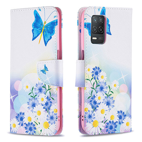 Custodia Portafoglio In Pelle Fantasia Modello Cover con Supporto B01F per Realme 9 5G India Blu