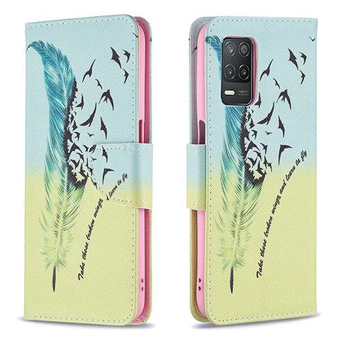 Custodia Portafoglio In Pelle Fantasia Modello Cover con Supporto B01F per Realme 9 5G India Verde Pastello