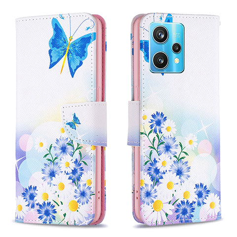 Custodia Portafoglio In Pelle Fantasia Modello Cover con Supporto B01F per Realme 9 Pro+ Plus 5G Blu