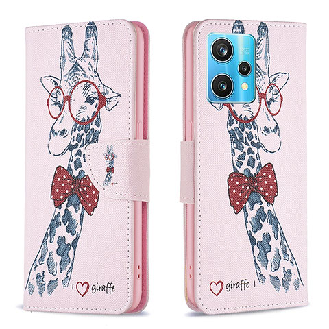 Custodia Portafoglio In Pelle Fantasia Modello Cover con Supporto B01F per Realme 9 Pro+ Plus 5G Rosa