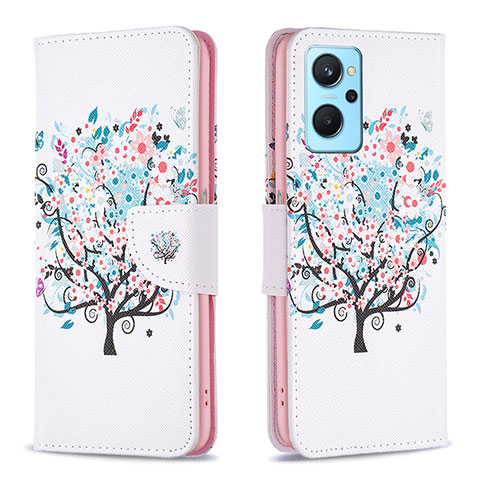 Custodia Portafoglio In Pelle Fantasia Modello Cover con Supporto B01F per Realme 9i 4G Bianco