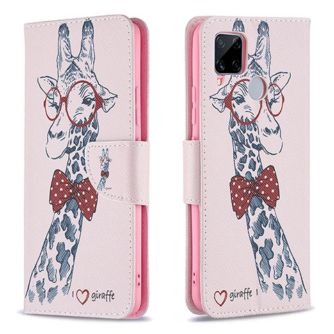 Custodia Portafoglio In Pelle Fantasia Modello Cover con Supporto B01F per Realme C12 Rosa