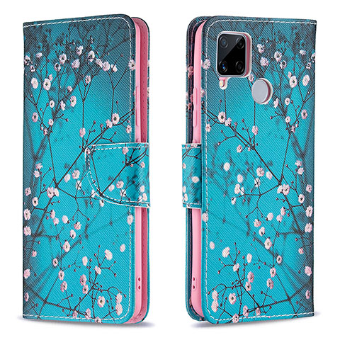 Custodia Portafoglio In Pelle Fantasia Modello Cover con Supporto B01F per Realme C25 Ciano