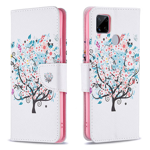 Custodia Portafoglio In Pelle Fantasia Modello Cover con Supporto B01F per Realme C25S Bianco