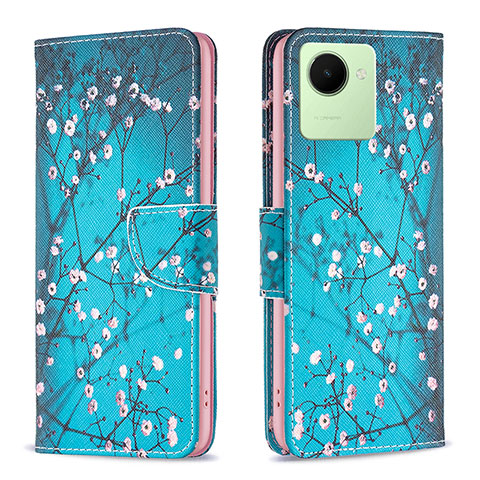 Custodia Portafoglio In Pelle Fantasia Modello Cover con Supporto B01F per Realme C30 Ciano