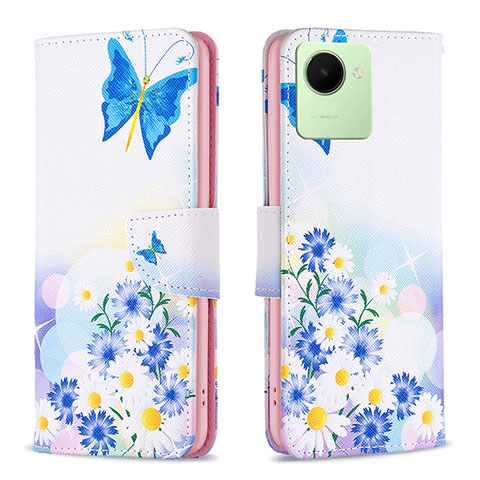 Custodia Portafoglio In Pelle Fantasia Modello Cover con Supporto B01F per Realme C30s Blu