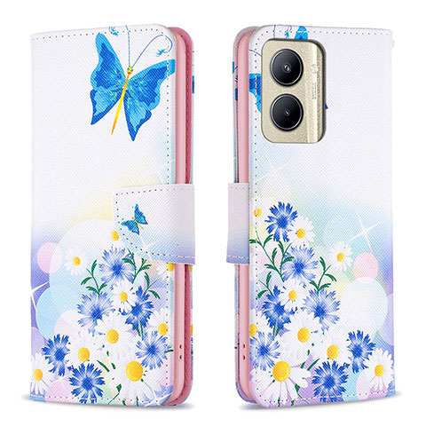 Custodia Portafoglio In Pelle Fantasia Modello Cover con Supporto B01F per Realme C33 Blu