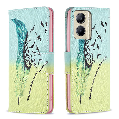 Custodia Portafoglio In Pelle Fantasia Modello Cover con Supporto B01F per Realme C33 Verde Pastello