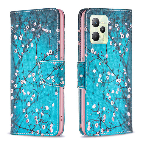 Custodia Portafoglio In Pelle Fantasia Modello Cover con Supporto B01F per Realme C35 Ciano