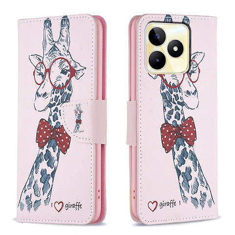 Custodia Portafoglio In Pelle Fantasia Modello Cover con Supporto B01F per Realme C51 Rosa