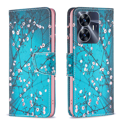 Custodia Portafoglio In Pelle Fantasia Modello Cover con Supporto B01F per Realme C55 Ciano