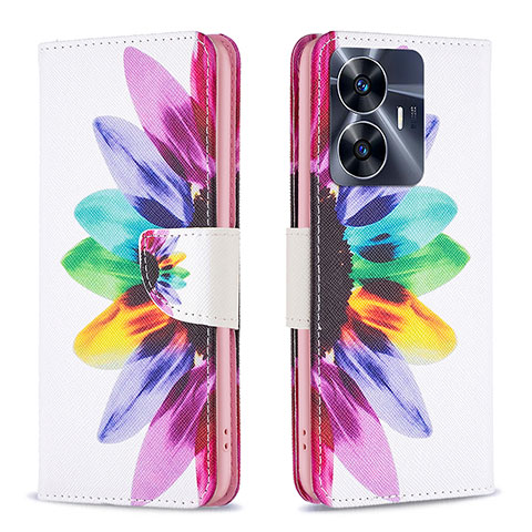 Custodia Portafoglio In Pelle Fantasia Modello Cover con Supporto B01F per Realme C55 Multicolore