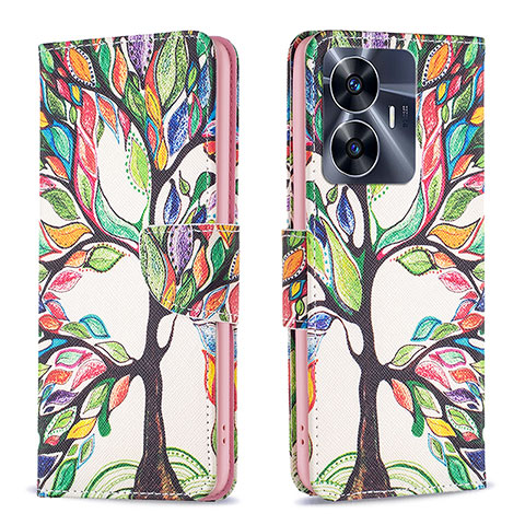 Custodia Portafoglio In Pelle Fantasia Modello Cover con Supporto B01F per Realme C55 Verde