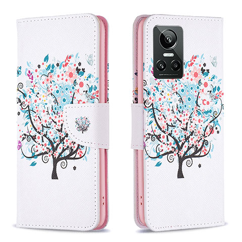 Custodia Portafoglio In Pelle Fantasia Modello Cover con Supporto B01F per Realme GT Neo3 5G Bianco