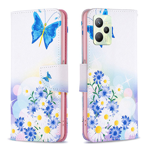 Custodia Portafoglio In Pelle Fantasia Modello Cover con Supporto B01F per Realme Narzo 50A Prime Blu