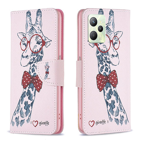 Custodia Portafoglio In Pelle Fantasia Modello Cover con Supporto B01F per Realme Narzo 50A Prime Rosa