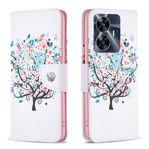 Custodia Portafoglio In Pelle Fantasia Modello Cover con Supporto B01F per Realme Narzo N55 Bianco