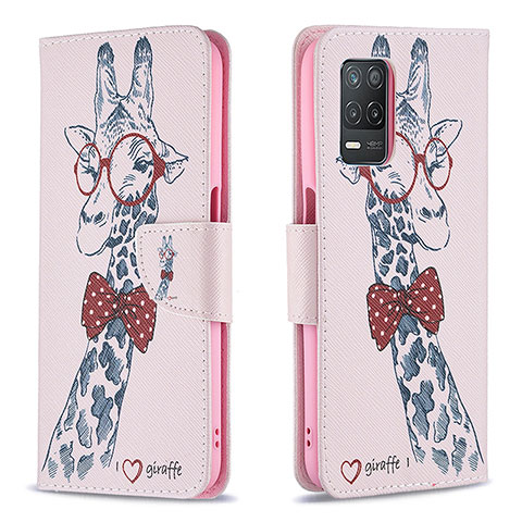 Custodia Portafoglio In Pelle Fantasia Modello Cover con Supporto B01F per Realme Q3i 5G Rosa