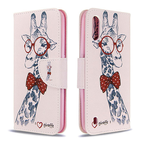 Custodia Portafoglio In Pelle Fantasia Modello Cover con Supporto B01F per Samsung Galaxy A01 SM-A015 Rosa