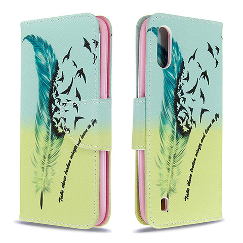 Custodia Portafoglio In Pelle Fantasia Modello Cover con Supporto B01F per Samsung Galaxy A01 SM-A015 Verde Pastello