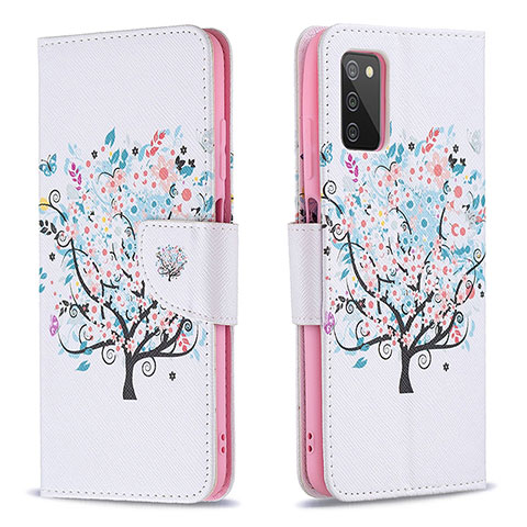 Custodia Portafoglio In Pelle Fantasia Modello Cover con Supporto B01F per Samsung Galaxy A02s Bianco