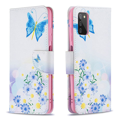 Custodia Portafoglio In Pelle Fantasia Modello Cover con Supporto B01F per Samsung Galaxy A02s Blu