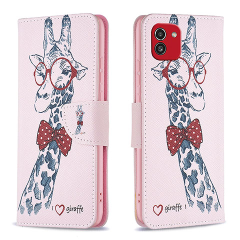 Custodia Portafoglio In Pelle Fantasia Modello Cover con Supporto B01F per Samsung Galaxy A03 Rosa