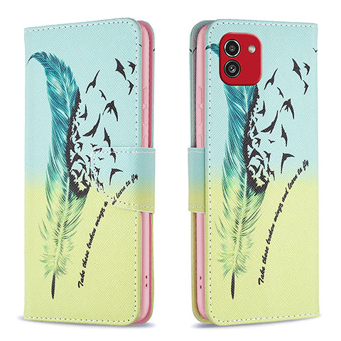 Custodia Portafoglio In Pelle Fantasia Modello Cover con Supporto B01F per Samsung Galaxy A03 Verde Pastello