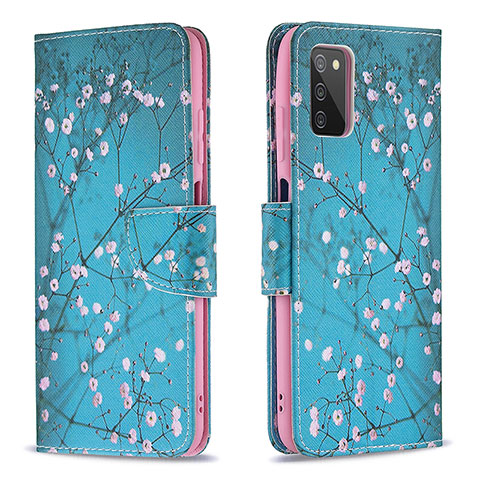 Custodia Portafoglio In Pelle Fantasia Modello Cover con Supporto B01F per Samsung Galaxy A03s Ciano