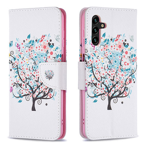 Custodia Portafoglio In Pelle Fantasia Modello Cover con Supporto B01F per Samsung Galaxy A04s Bianco