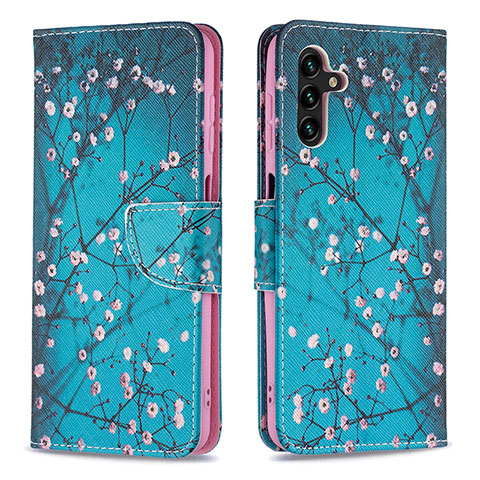 Custodia Portafoglio In Pelle Fantasia Modello Cover con Supporto B01F per Samsung Galaxy A04s Ciano