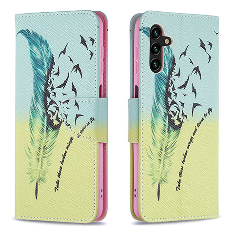 Custodia Portafoglio In Pelle Fantasia Modello Cover con Supporto B01F per Samsung Galaxy A04s Verde Pastello